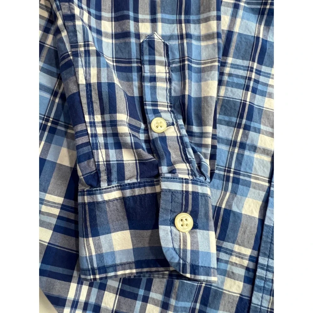 Ralph Lauren Button Down Shirt Boys Large 14-16 Blue Excellent Plaid Classic A56